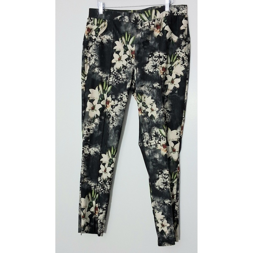Joseph Ribkoff Pants Women's Size 14 Floral Ponte* Pull On Zip Uo Hems Slim NEW